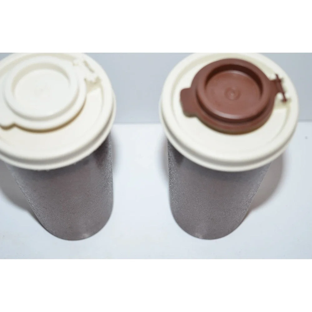 Tupperware BROWN Salt & Pepper Shakers Flip Top Seal Lid #1329 Vtg